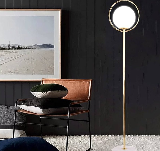Lampara LED De Pie Aro Dorado