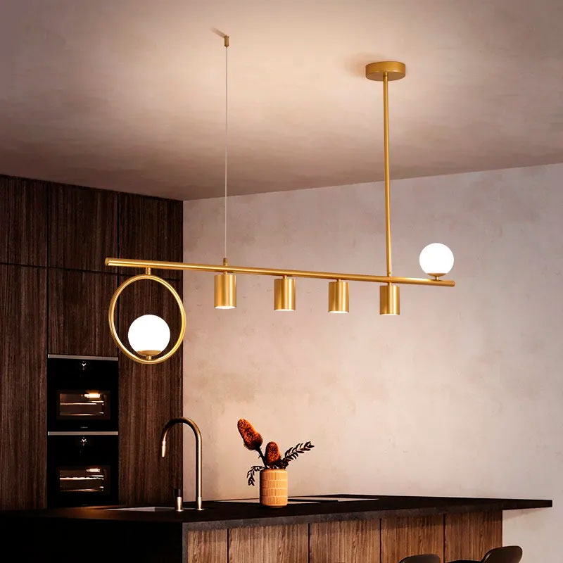 Lampara Colgante LED 5 Luces Aro Dorada