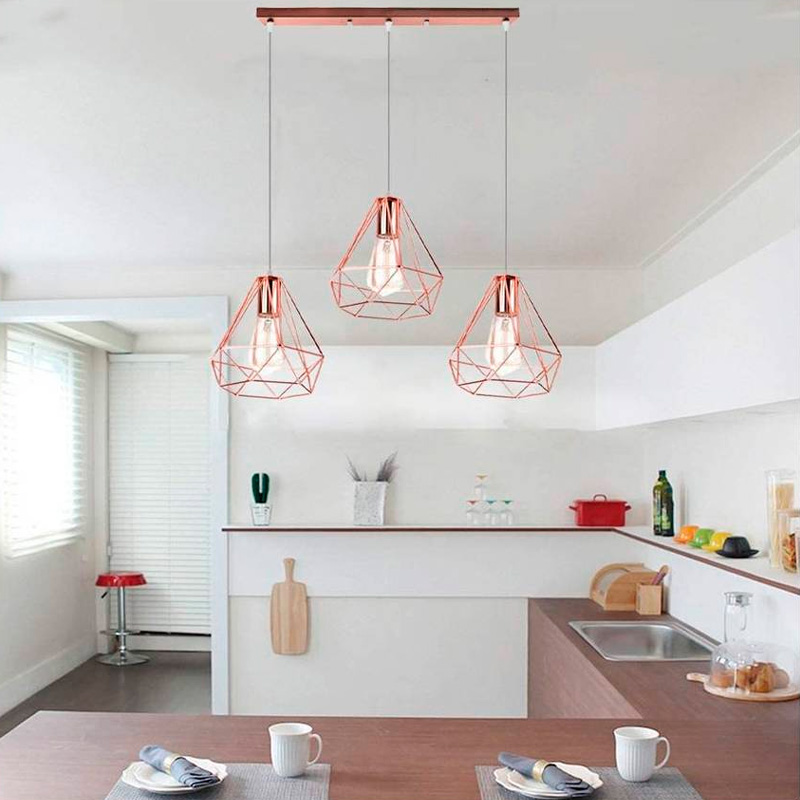 Lámpara Led Colgante Malla Oro Rosa
